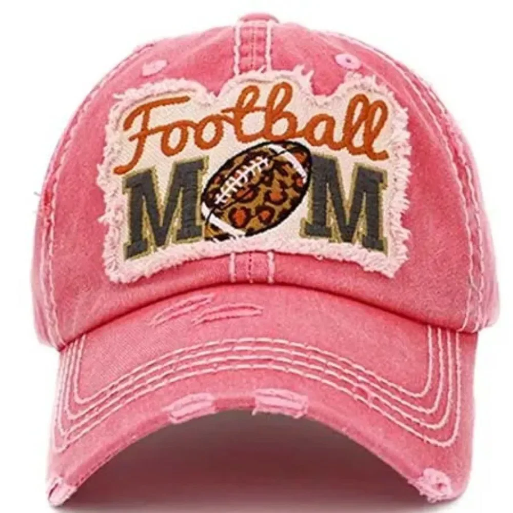 Ladies Pink Football Mom Baseball Cap
